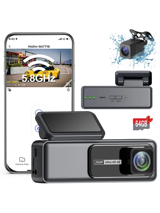 4K+1080P видеорегистратор с Wi-Fi + 64GB в подарок
